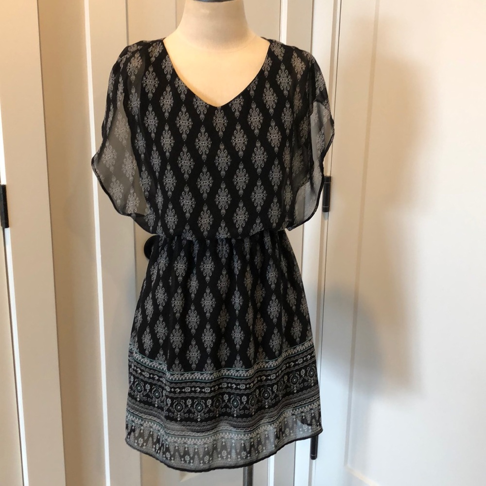 Charming Charlie black & white dress with aqua